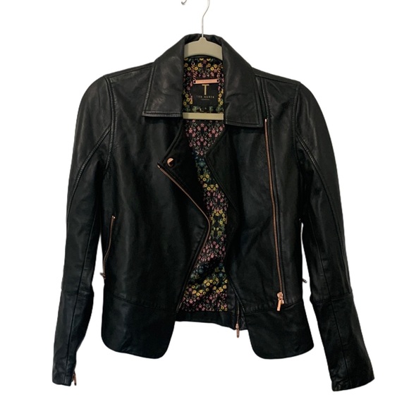 Ted Baker Genuine Cow Leather Zip Up Jacket - Picture 1 of 7